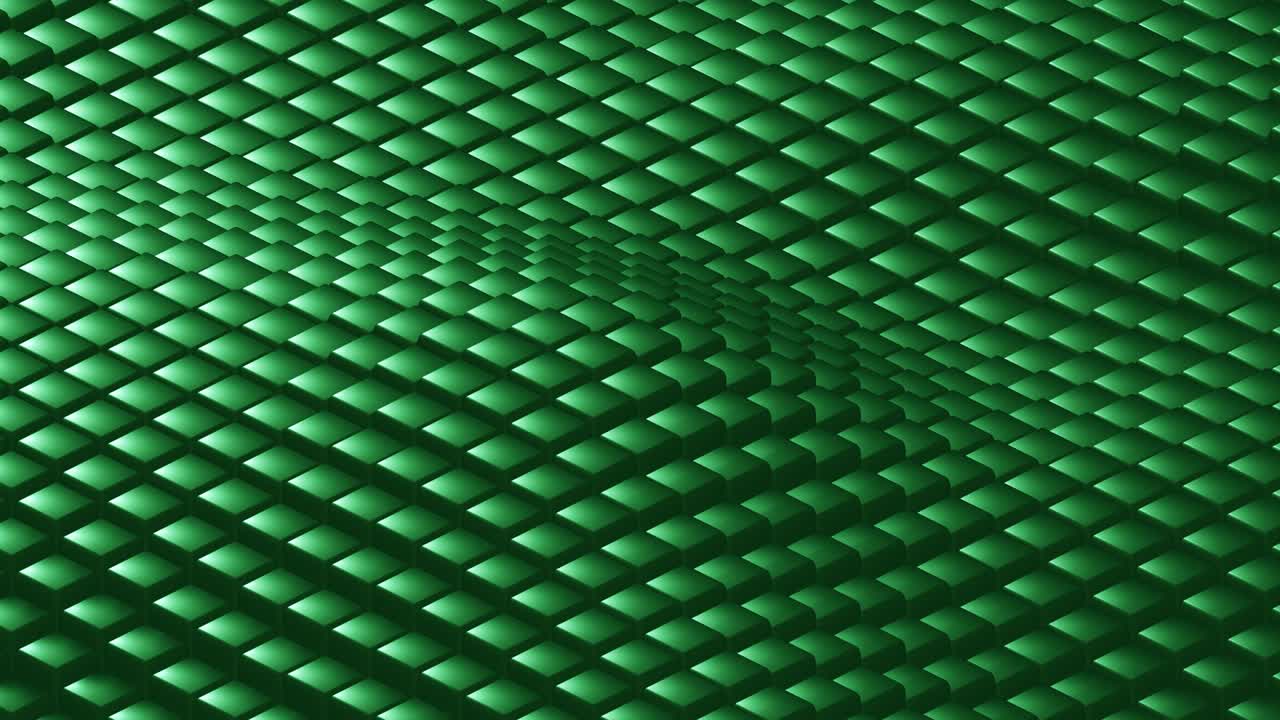 Green 3d cubes in wavy movement background. Minimal motion graphic seamless looped animation
