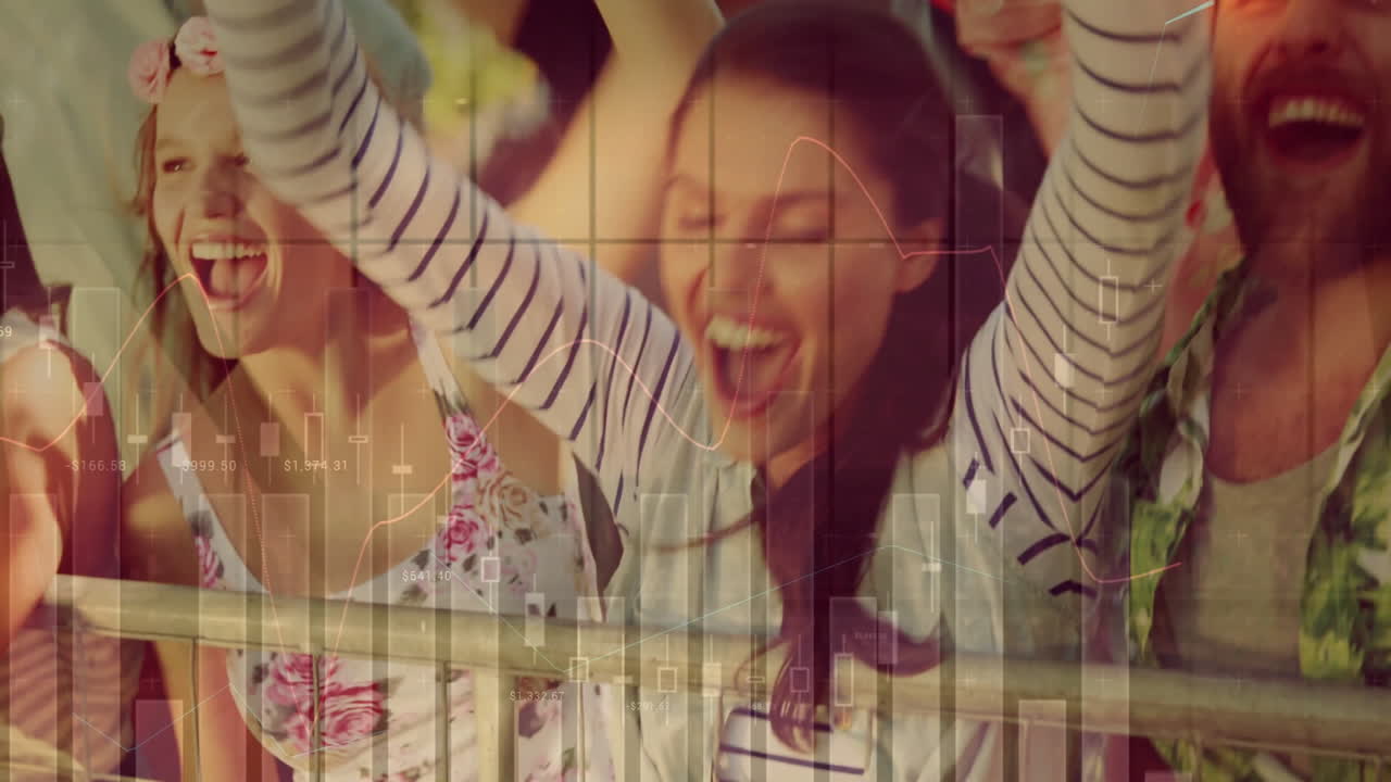 다양한 사람들이 춤을 추는 금융 데이터 처리의 애니메이션