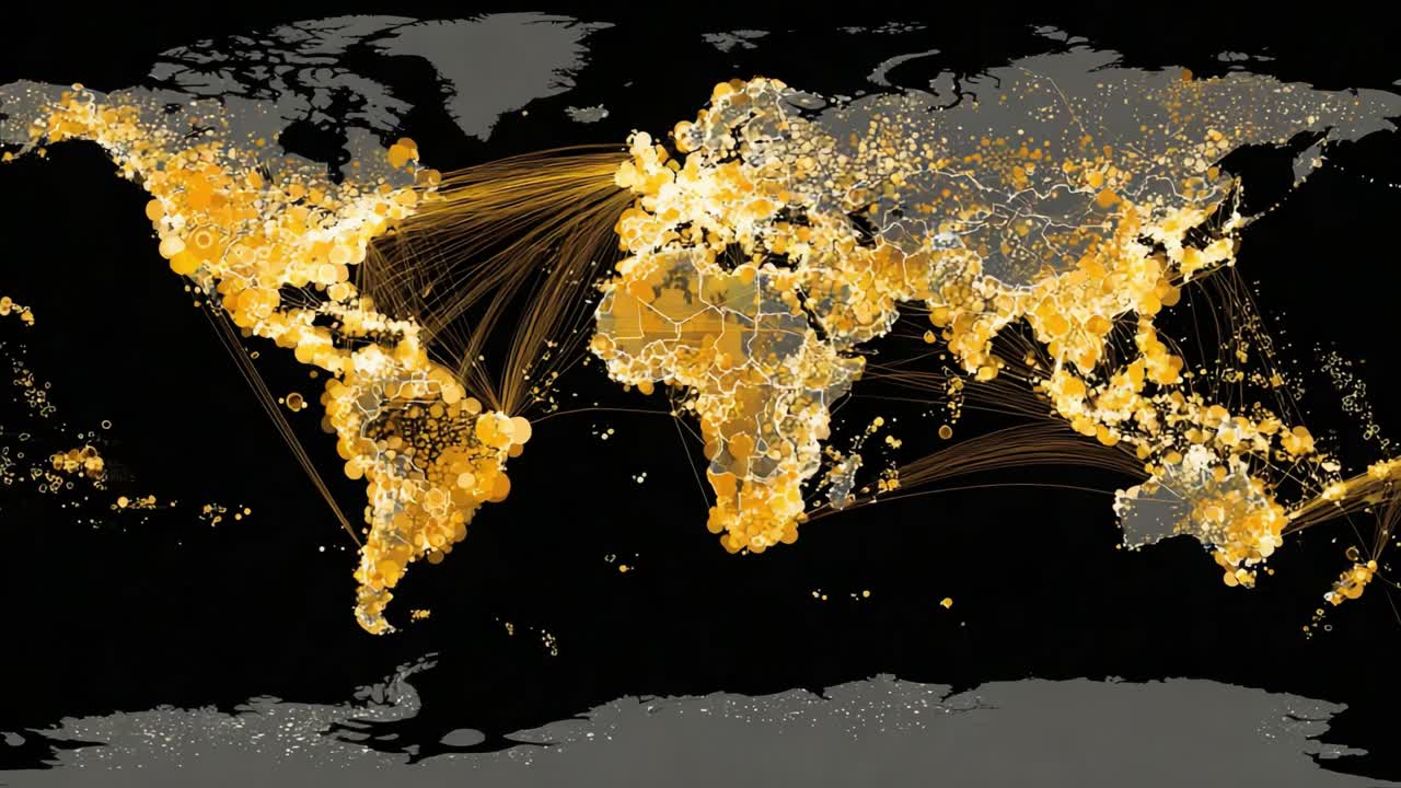 Global Connectivity and Population Distribution Visualized: A Stunning Network Map Showcasing Movement Patterns Across Continents and Major Regions