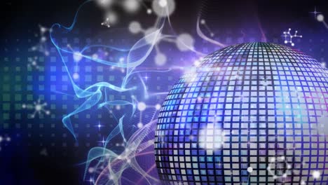 animación de redes flotando sobre ondas de energía y bola de espejo
