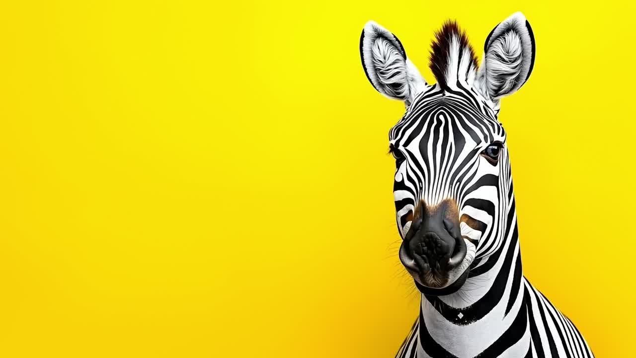 A zebra standing in front of a yellow background