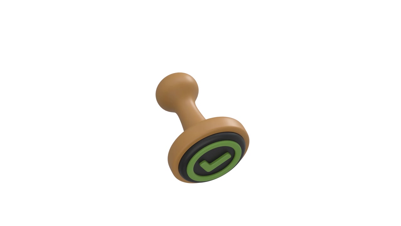 3D Render of a Wooden Stamp with a Green Checkmark Icon