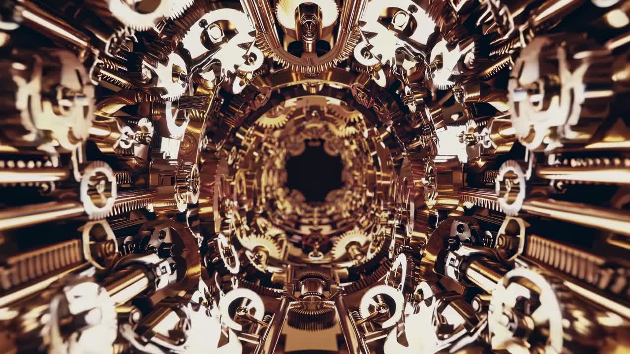 Abstract view of intricate golden gears
