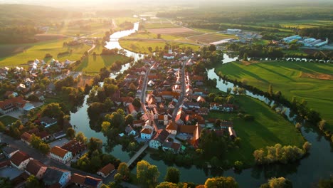 stunning aerial 4k drone footage of kostanjevica na krki in the golden sunset light