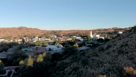 aerial reveal shot of a town colesberg in south africa