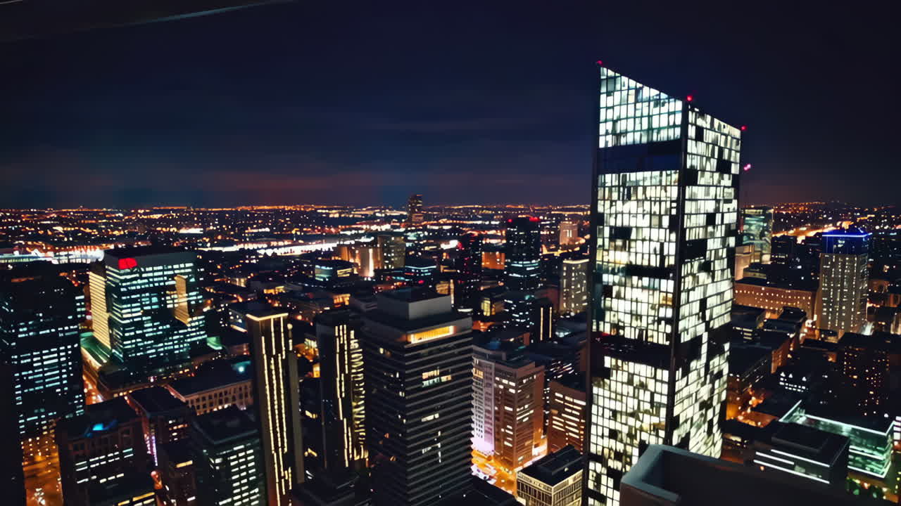 Night View of a City with Rooftop Bar