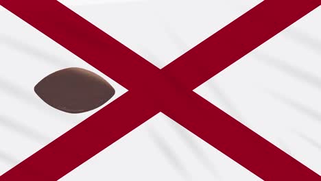 alabama flag waving and american football ball rotates, loop