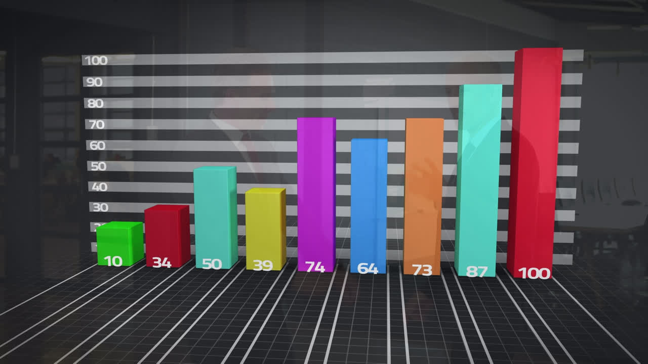 animación del procesamiento de datos financieros sobre hombres de negocios caucásicos que se dan la mano