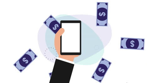 uso manual del teléfono inteligente con aplicación de comercio electrónico