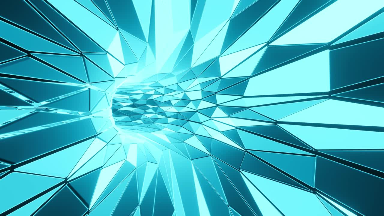 Hypnotic endless rotating tunnel with pattern of square neon lights. Abstract seamless warp tunnel animation. 3D blue sci-fi VJ loop motion graphics background, flight through the luminous corridor