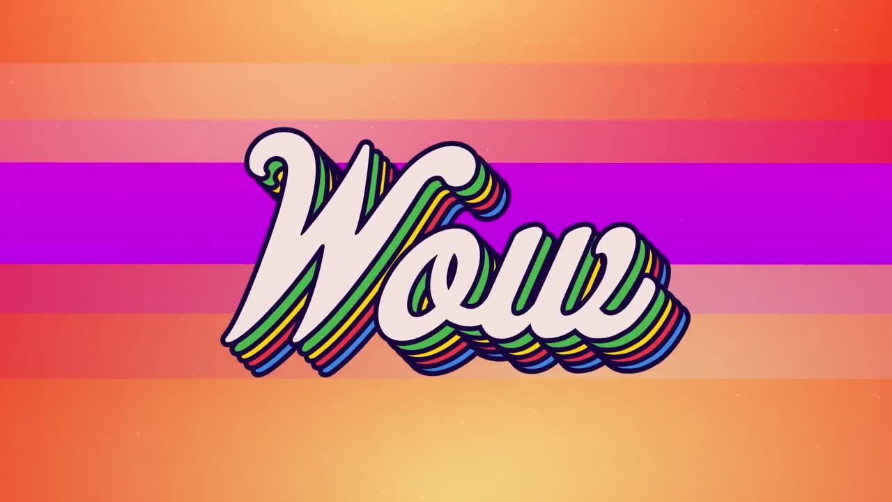 animación del texto wow en fondo púrpura