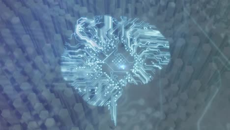 animación de una placa de circuito brillante cerebro humano sobre bloques pulsantes