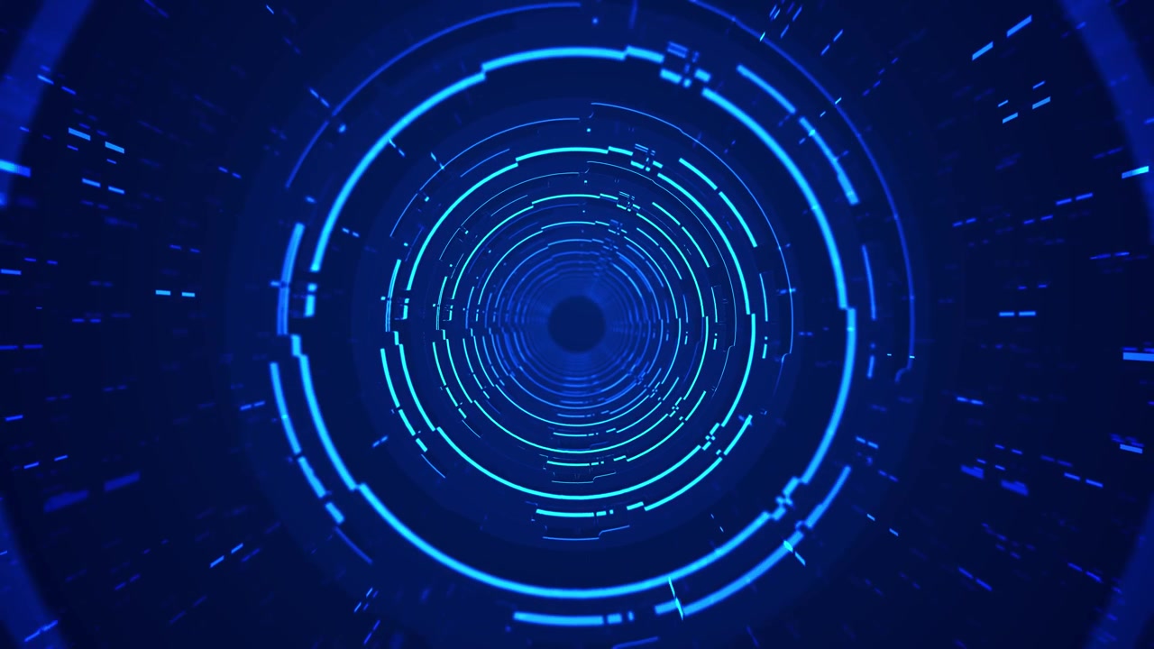 Glowing concentric rings deep blue technology tunnel motion and speed digital intros cyber passages