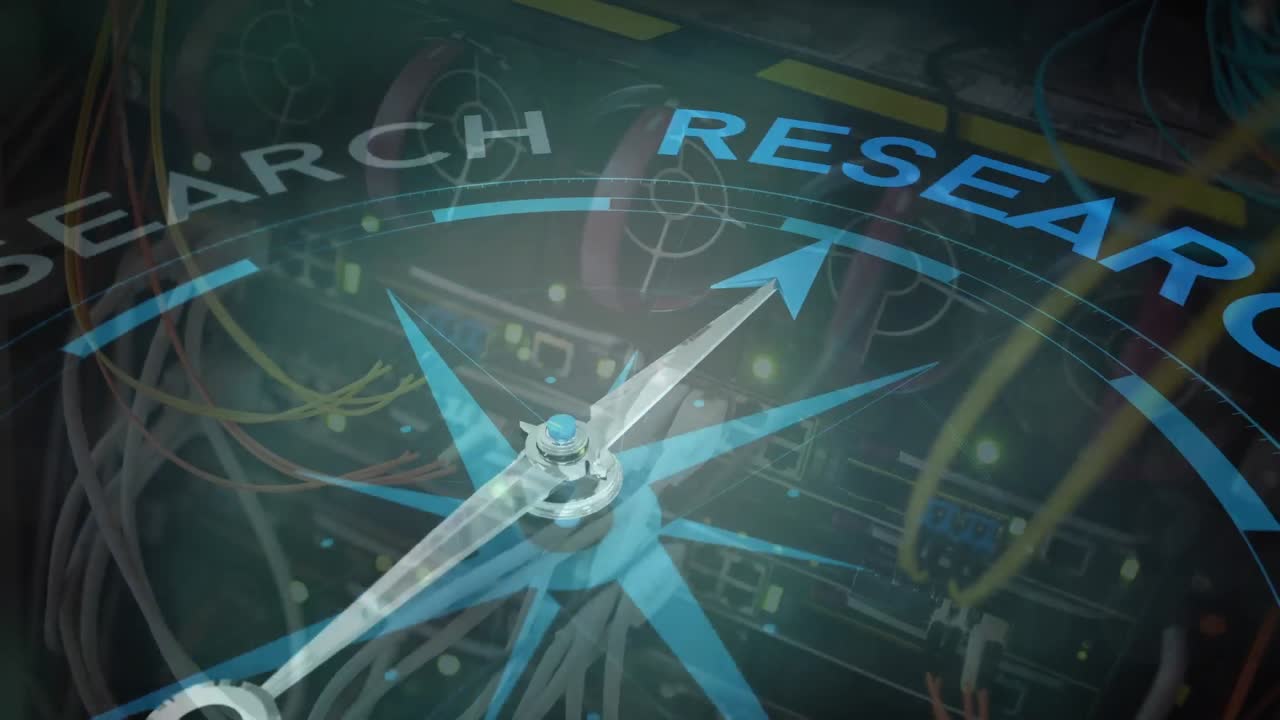 animación de la brújula girando sobre el servidor de la computadora.