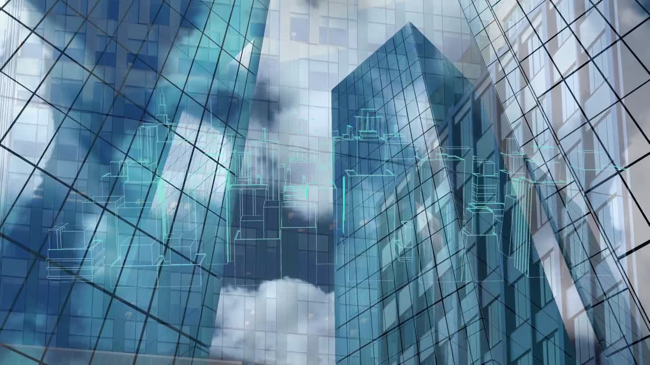 Animation of digital city model over cityscape