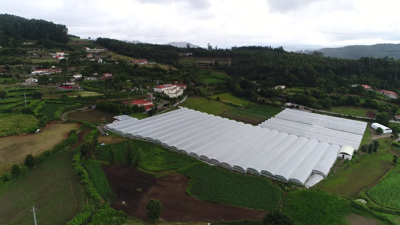 야채 를 재배 하는 온실 의 공중 사진