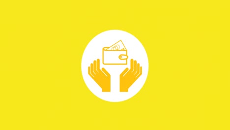 animation of hands with wallet icon over yellow background