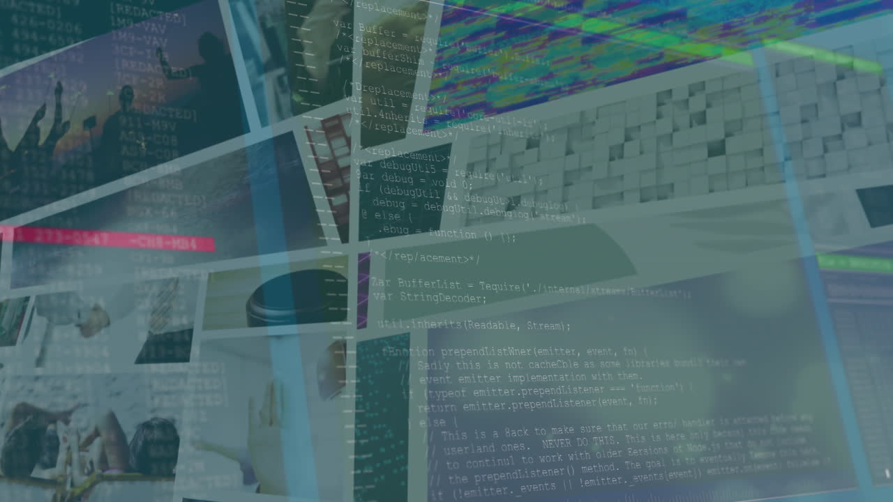 animación de la red de conexiones y procesamiento de datos en pantallas