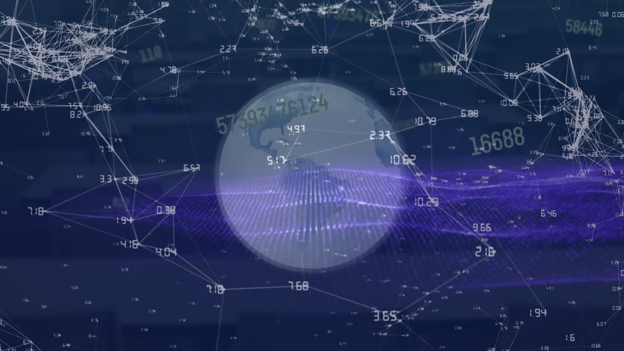 해군 배경에 전 세계 아이콘과 연결 네트워크의 애니메이션