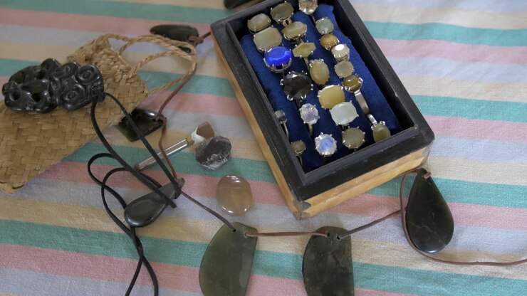 A Box Of Handmade Jewelries Made Of Precious Stones And Gems, A Woman's Dream Chest Of Ornaments - Close Up Shot