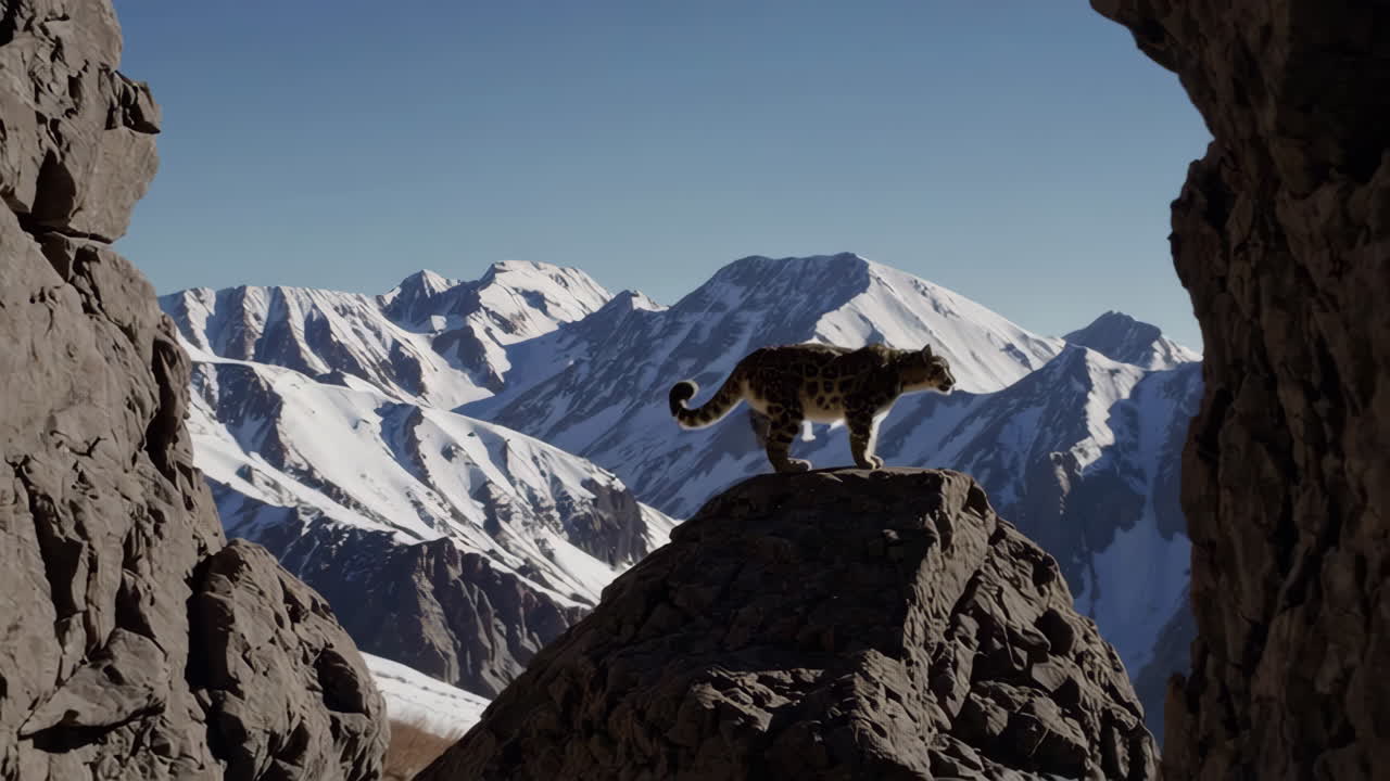 Snow Leopard in Majestic Mountain Scenery
