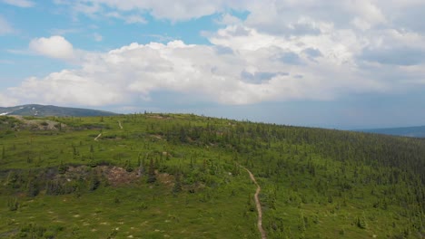 4K-Drone-Video-of-Wickersham-Dome-Hiking-Trail-in-the-White-Mountains-of-Alaska-on-Sunny-Summer-Day