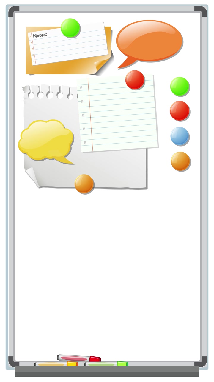 Colorful notes and speech bubbles animate on a whiteboard, creating an engaging and lively visual sequence