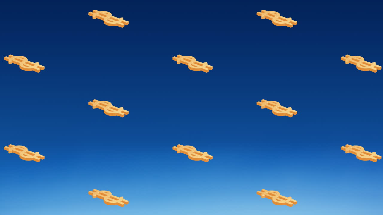 파란색 배경에 반복되는 노란색 달러 아이콘의 애니메이션