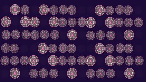 animation of pink ribbon badges on blue background