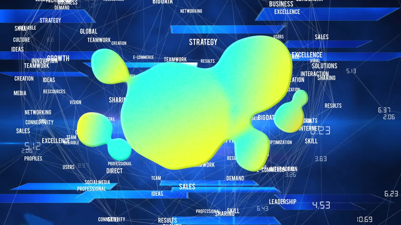 Animation of network of connections with abstract figure over blue background