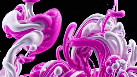 abstract video of swirling pink and white paint in mid-air, captured from a side angle