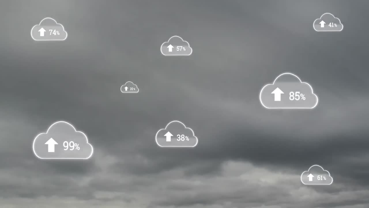 Animation of digital clouds  with sky in the background