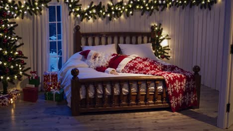 santa durmiendo en un acogedor dormitorio de navidad