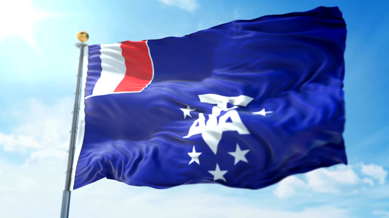 프랑스 남부 및 남극 땅 발: 3d 렌더링 비디오, 아름다운 섬유 천, 옷, 루프, 흔들기