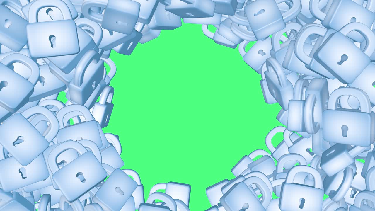 녹색의 고립된 배경에 많은 잠금이 있습니다.