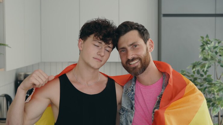 Two Men with Pride Flag