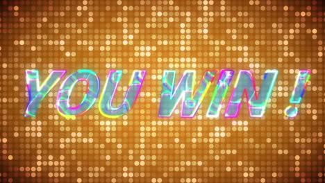 animation of glowing you win text over glowing orange background
