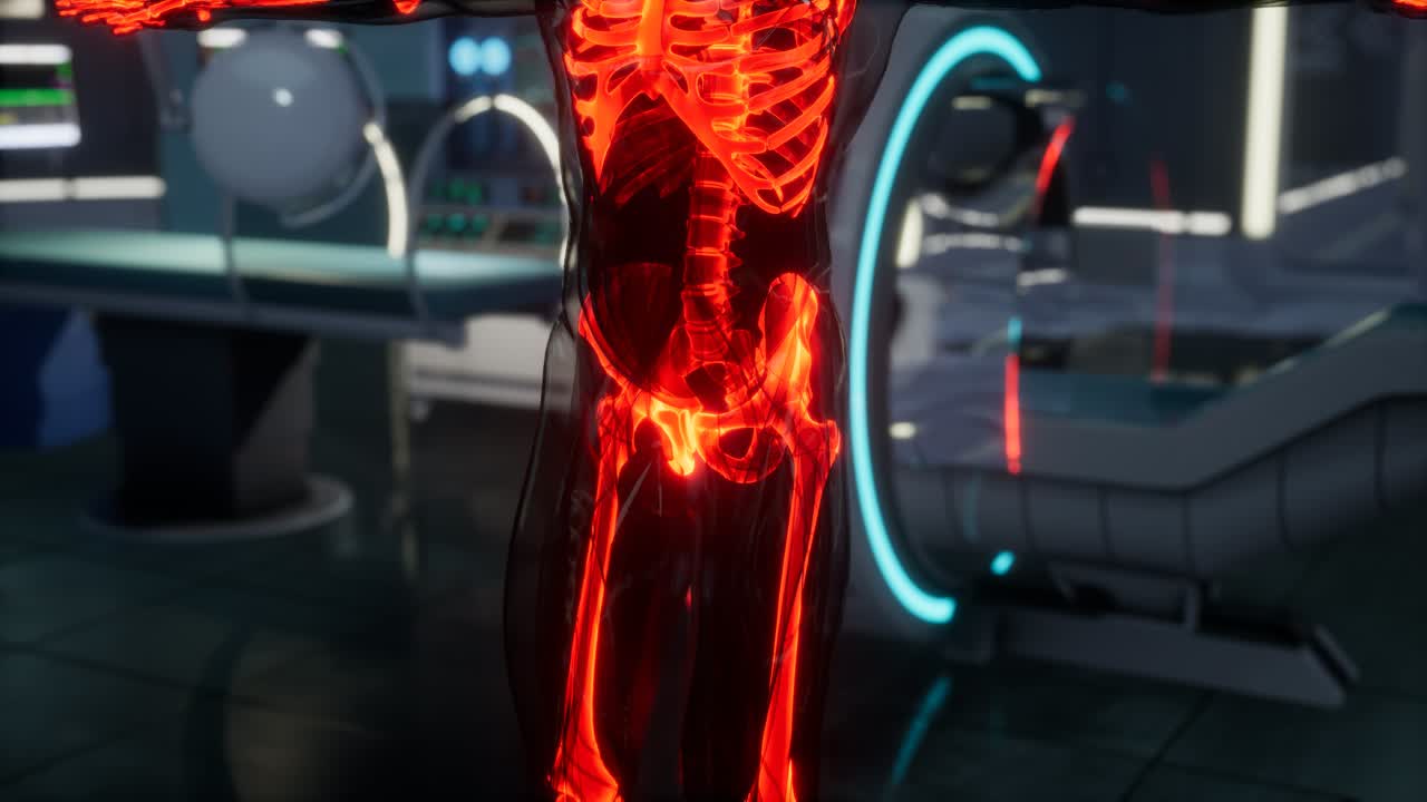 human skeleton bones scan exam in lab