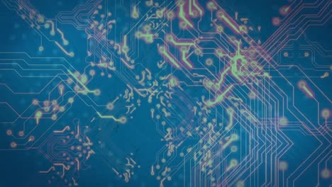 animación de las conexiones del microprocesador contra el espacio de copia en fondo azul
