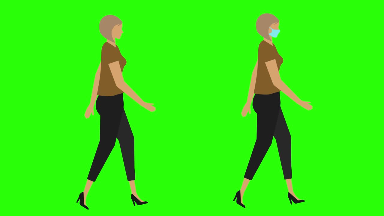 여성 기 사이클 원활한 루프, 얼굴 마스크 버전, 녹색 화면 크로마 키 애니메이션, 평평한 디자인