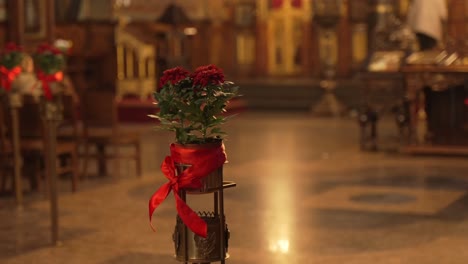 Flowers-or-pot-with-red-flowers-in-a-temple-in-Sofia