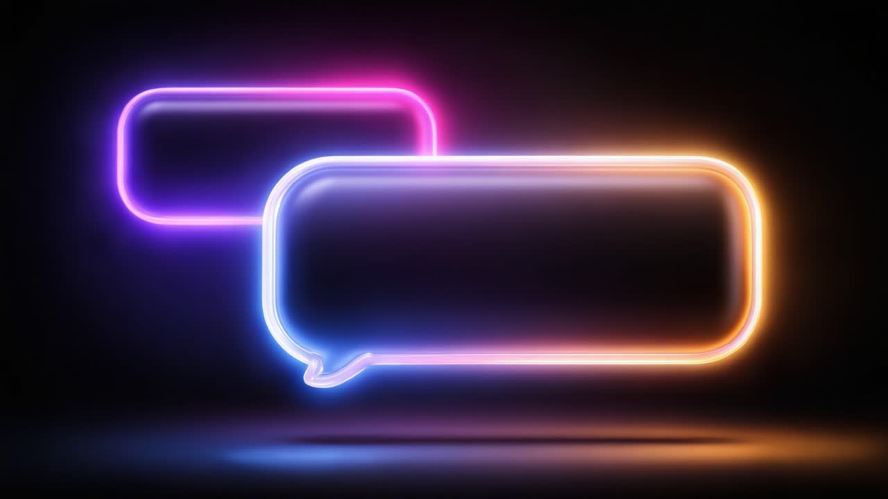 En imponerende visning af farverige neonsamtalebobler på en mørk baggrund, perfekt til moderne kommunikationsillustrationer og digitale designprojekter.