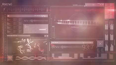 dna analysis and data processing animation over scientific research interface