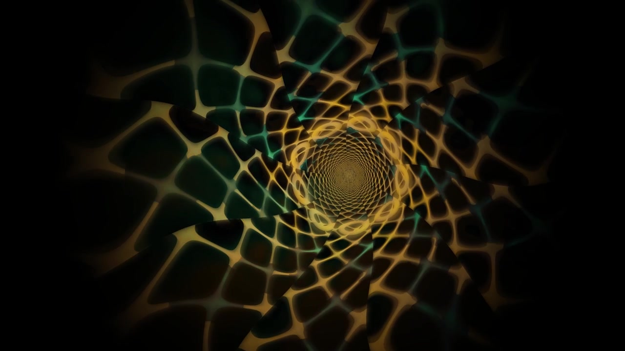 Forme fluide vorticose che creano un effetto tunnel. Il movimento genera profondità con una fusione di colori su uno sfondo scuro. Il design attira l'attenzione dello spettatore.