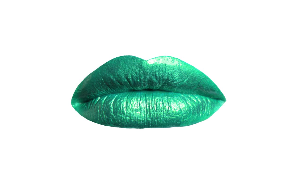 detenga el movimiento. labios multicolores en un fondo blanco aislado primer plano