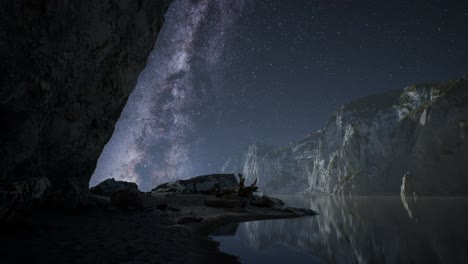 hyperlapse-of-night-starry-sky-with-mountain-and-ocean-beach-in-Lofoten-Norway