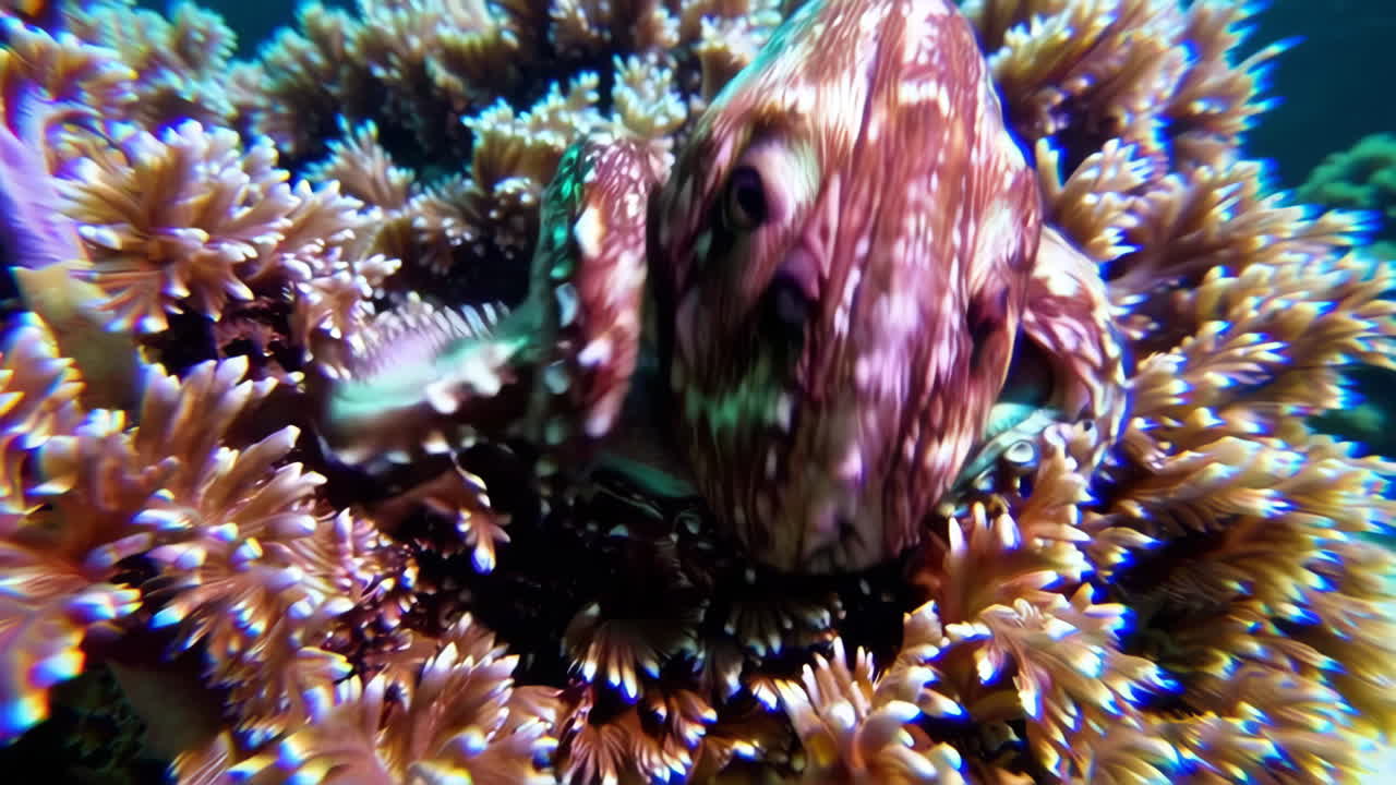 Octopus Camouflaged in Coral