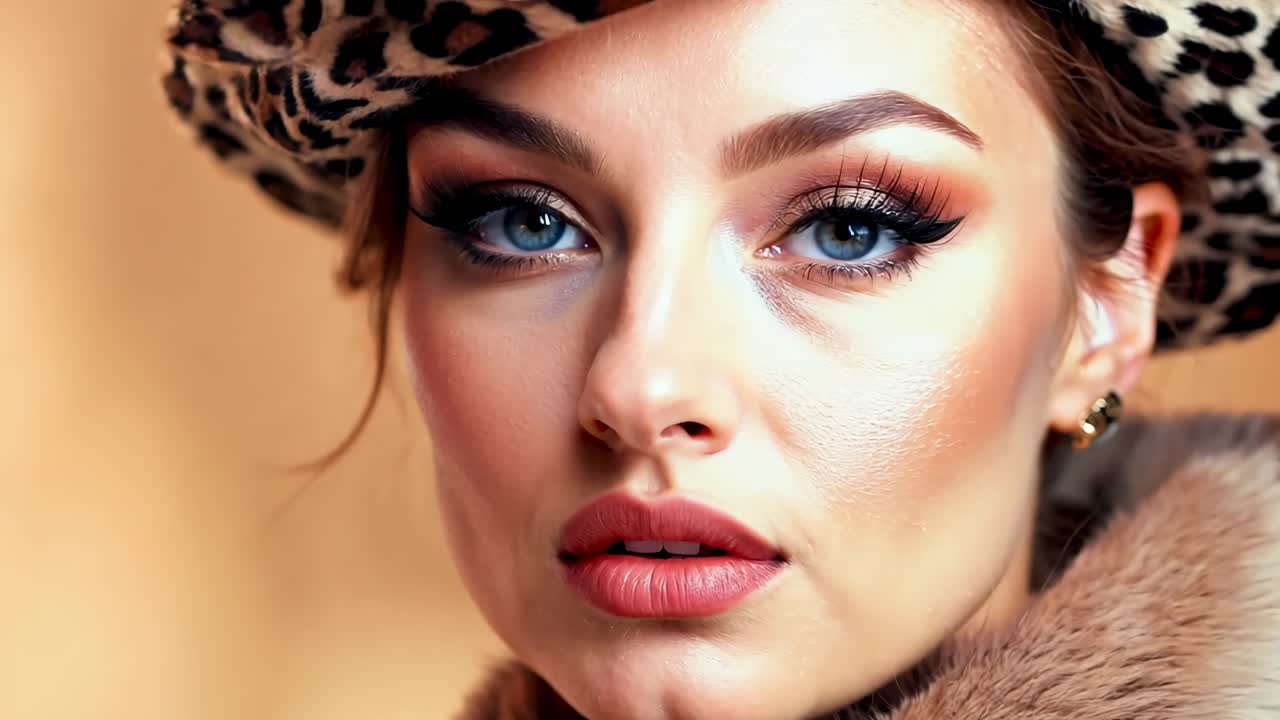 una mujer con un sombrero de impresión de leopardo y un abrigo de piel