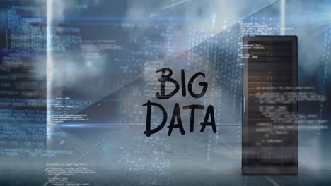 animación del procesamiento de datos a través del icono de la nube y el servidor