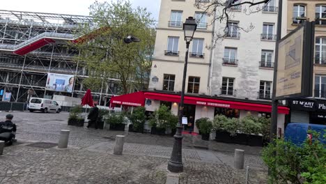 pigeons flying and walking in paris square